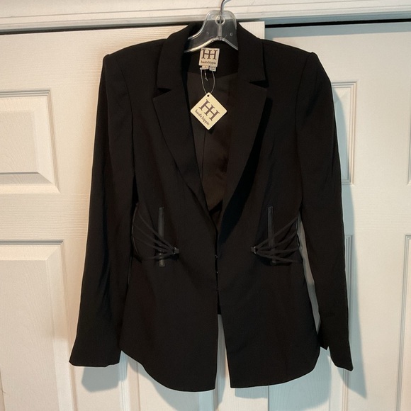 Haute Hippie Black Silk & Lamb Leather Black Suit Riding Dress Blazer Jacket NWT